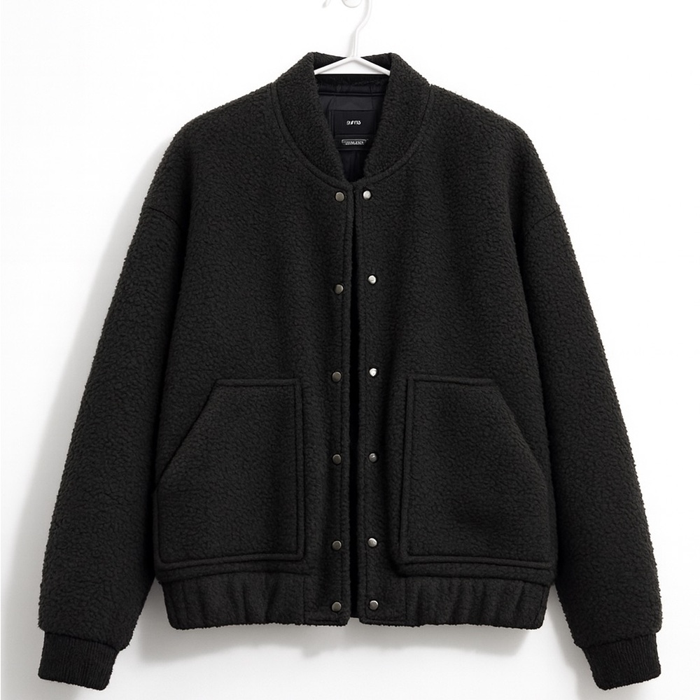 Mango Black Textured Bomber Jacket